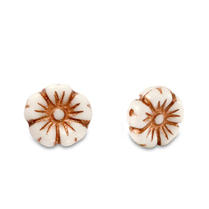 Czech kralen bloem 7mm Copper brown metallic-white