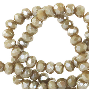 Top Facet kralen 4x3mm disc Khaki green-pearl shine coating