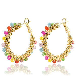 Roestvrij stalen (RVS) Stainless steel oorbellen facet Multicolour-gold