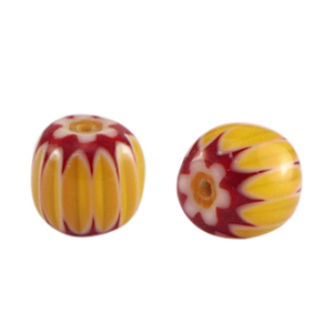 Millefiori kralen tube Dark yellow-red