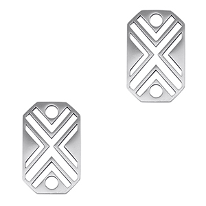 Roestvrij stalen (RVS) Stainless steel bedels tussenstuk octagon X Silver