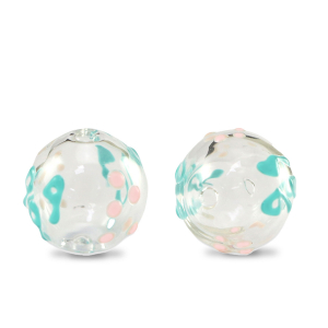 Handgeschilderde glaskralen 14mm Transparent-turquoise soft pink