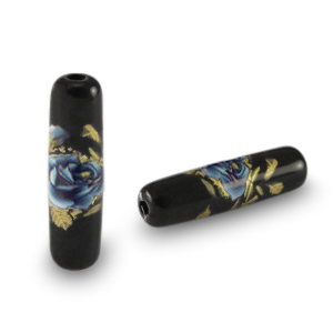 Glaskralen tube bloem Black-blue