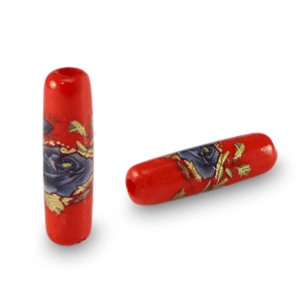 Glaskralen tube bloem Red-blue