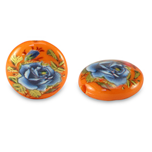 Glaskralen 14mm bloem Orange-blue