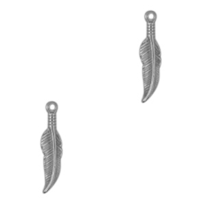 Roestvrij stalen (RVS) Stainless steel bedels veer Antiek zilver