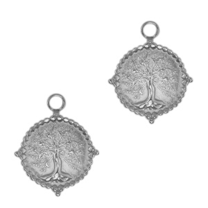 Roestvrij stalen (RVS) Stainless steel bedels tree of life Antiek zilver