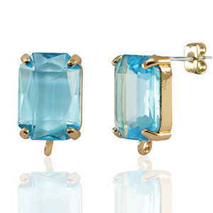 Oorbellen / oorstekers van Crystal Glass met oogje rechthoek Blue-gold