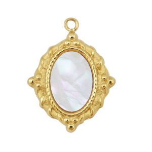 Roestvrij stalen (RVS) Stainless steel bedels schelp ovaal Gold-white (natuurlijke kleur)
