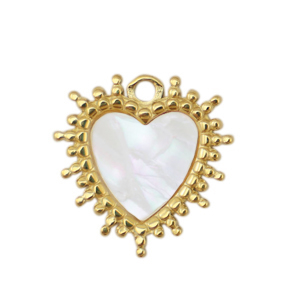 Roestvrij stalen (RVS) Stainless steel bedels schelp hart Gold-white (natuurlijke kleur)