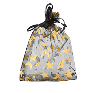 Sieraad zakje organza 9x12cm maan en ster Black-gold