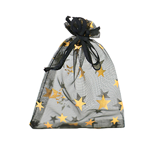 Sieraad zakje organza 9x12cm ster Black-gold