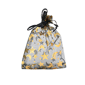 Sieraad zakje organza 7x9cm maan en ster Black-gold
