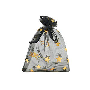 Sieraad zakje organza 7x9cm ster Black-gold
