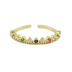 Brass TQ metaal ring zirkonia Gold-multicolour