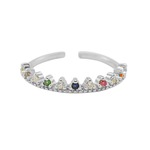 Brass TQ metaal ring zirkonia Silver-multicolour