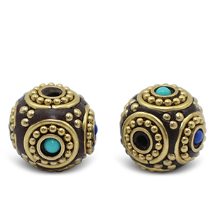 Bohemian kralen Turquoise-dark royal blue antique gold