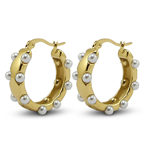 Roestvrij stalen (RVS) Stainless steel oorbellen imitatie parels Gold