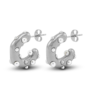 Roestvrij stalen (RVS) Stainless steel oorbellen / oorstekers imitatie parels Silver