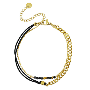 Roestvrij stalen (RVS) Stainless steel armbanden duo layer Gold-black