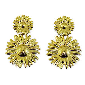 Roestvrij stalen (RVS) Stainless steel oorbellen / oorstekers bloem Gold