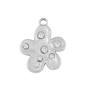 Roestvrij stalen (RVS) Stainless steel bedel bloem Silver / Crystal