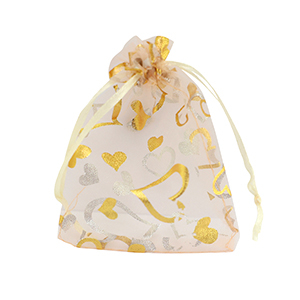 Sieraad zakje organza 9x12cm hart Peach-gold
