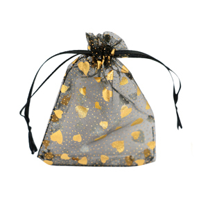 Sieraad zakje organza 7x9cm hart Black-gold