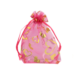 Sieraad zakje organza 7x9cm hart Pink-gold