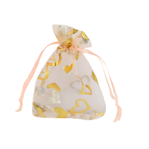 Sieraad zakje organza 7x9cm hart Peach-gold