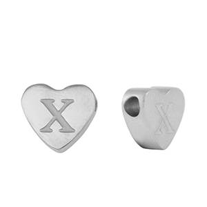 Roestvrij stalen (RVS) Stainless steel kralen hart letter X Silver