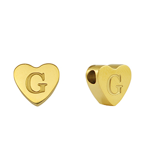 Roestvrij stalen (RVS) Stainless steel kralen hart letter G Gold