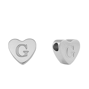Roestvrij stalen (RVS) Stainless steel kralen hart letter G Silver