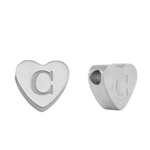Roestvrij stalen (RVS) Stainless steel kralen hart letter C Silver