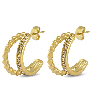 Roestvrij stalen (RVS) Stainless steel oorbellen / oorstekers zirkonia Gold