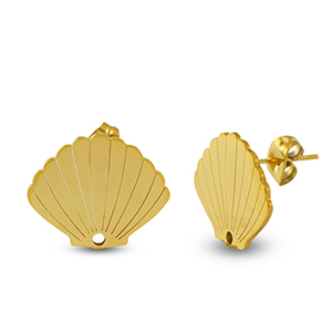 Roestvrij stalen (RVS) Stainless steel oorbellen schelp Gold