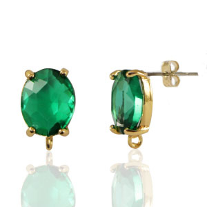 Oorbellen / oorstekers van Crystal Glass met oogje ovaal Green-gold