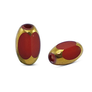 Ovale glaskralen facet Red brown-gold