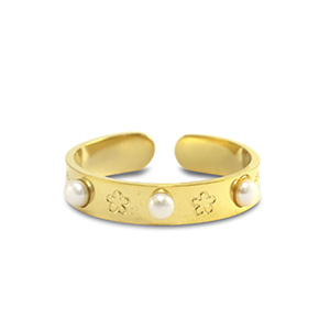 Roestvrij stalen (RVS) Stainless steel ringen parels Gold