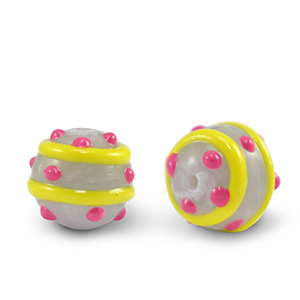 Acryl kralen dots Grey yellow-pink