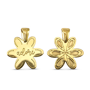 Roestvrij stalen (RVS) Stainless steel bedels bloem Gold