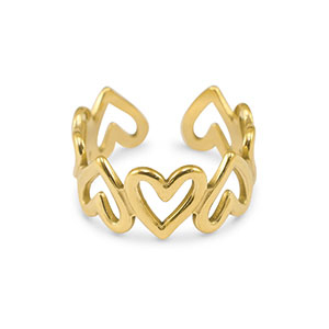 Roestvrij stalen (RVS) Stainless steel ringen hart Gold