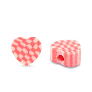 Polymeer kralen hart Pink- White