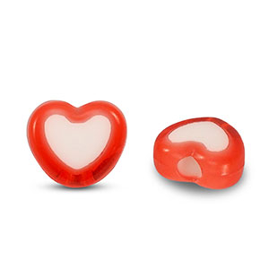 Acryl kralen hart Red-white