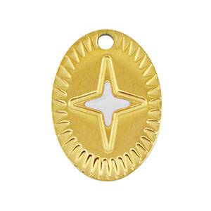 Roestvrij stalen (RVS) Stainless steel bedels ovaal ster Gold-white