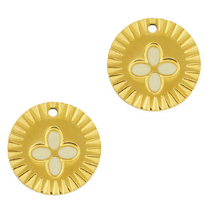 Roestvrij stalen (RVS) Stainless steel bedels rond bloem Gold-white