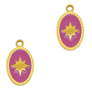 Roestvrij stalen (RVS) Stainless steel bedels ovaal zon Gold-purple
