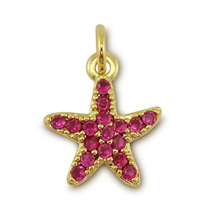 Brass TQ metaal bedels zeester Gold-magenta