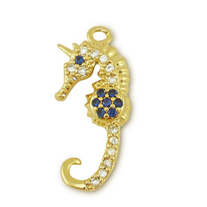 Brass TQ metaal bedels zeepaard Gold-blue