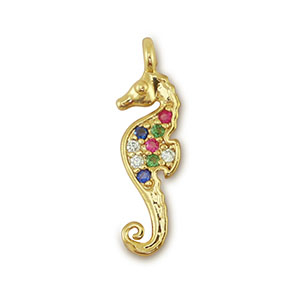 Brass TQ metaal bedels zeepaard Gold-multicolor